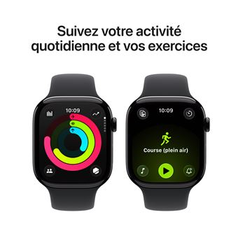 Apple Watch Series 11 GPS 46mm Boitier en Aluminium Noir de Jais avec Black Sport Band - S/M