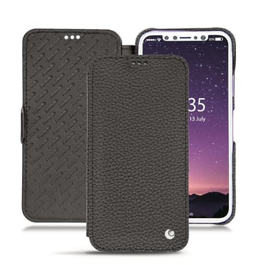 Apple iPhone Xs Funda de piel - Solapa horizontal - Gris - Piel granulada