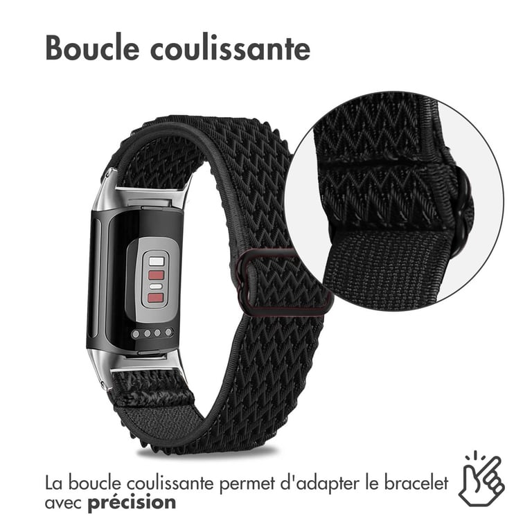 imoshion Bracelet en nylon élastique pour Fitbit Charge 5 - Noir - Neuf