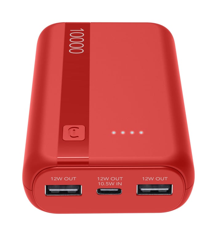 Cellularline Power Bank Essential 10.000 Batterie externe de 10 000 mAh avec batterie lithium ion port USB C inout deux ports USB A et indicateurs LED. Recharge plusieurs appareils en toute sécurité. Neuf