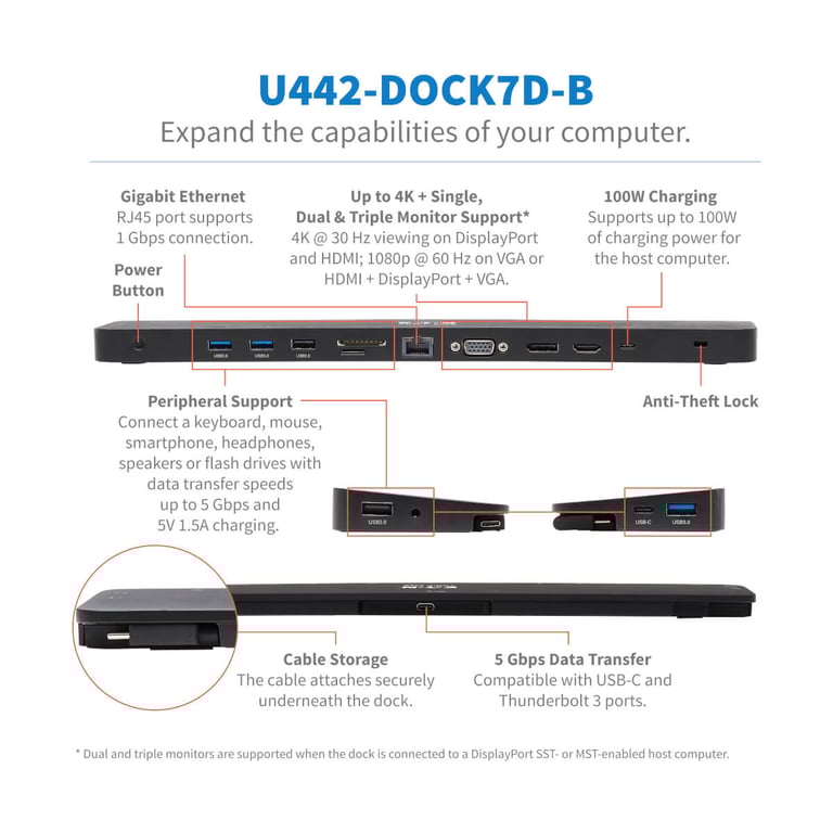 Tripp Lite U442 DOCK3 B station d'accueil Avec fil USB 3.2 Gen 2 3.1 Gen 2 Type C Neuf - vue 7