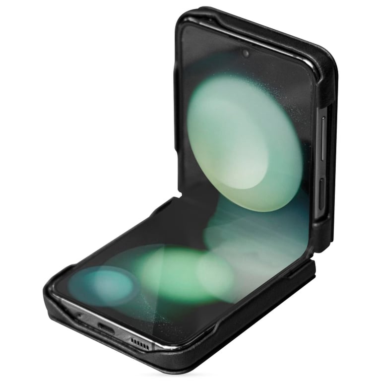 Coque cuir Samsung Galaxy Z Flip5 - Seconde peau - Noir - Cuir lisse premium