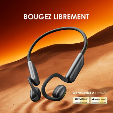 oraimo OpenCirclet 2 – Casque Bluetooth open-ear IPX5, autonomie 16h, pédomètre intégré, son Bass-Boost stéréo