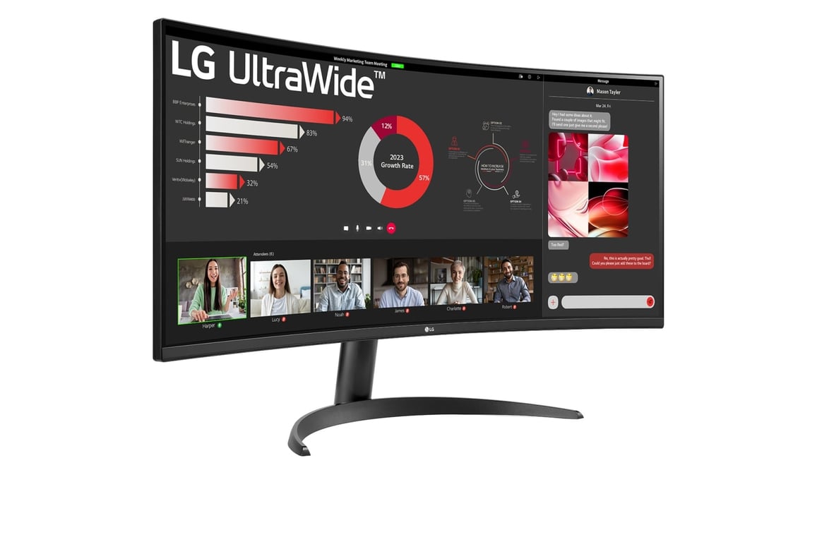 LG UltraWide™ 34WR50QC B Ecran PC ultra large incurvé 34" dalle VA résolution UWQHD 3440x1440 5ms GtG 100Hz HDR 10 sRGB 99% AMD FreeSync PBP inclinable courbure - vue 3