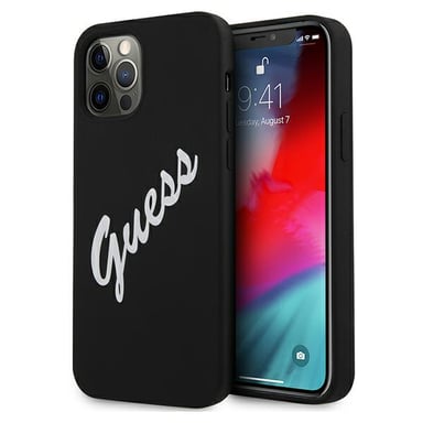 Funda Guess para iPhone 12/12 Pro 6.1'' Negro/Blanco Silicona Vintage