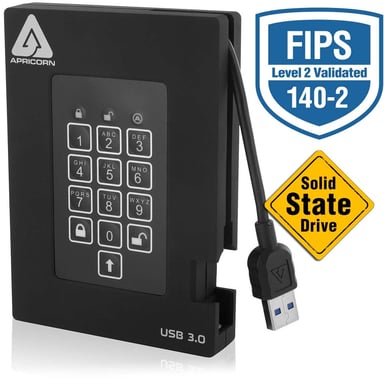 Apricorn A253PL256S1000F disco rigido esterno 1 TB 5400 Giri/min USB tipo A 3.2 Gen 1 [3.1 Gen 1] Nero (Apricorn Aegis Padlock Fortress A25-3P)