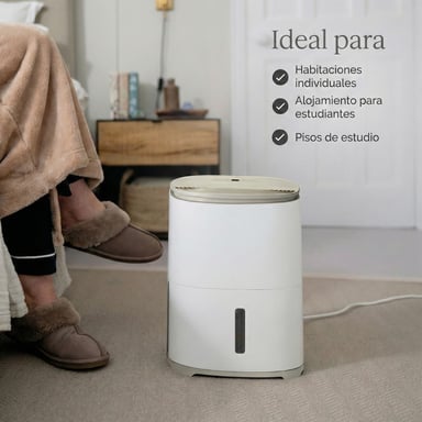 Deshumidificador Arete One 6L Meaco con purificador de aire, compresor silencioso 32 dB, control de humedad inteligente, color Warm Pebble piedra cálida