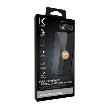 Protection d'écran en verre trempé (100% de surface couverte) pour Apple iPhone 13 mini, Noir