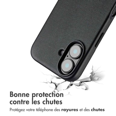 Accezz Coque arrière en cuir avec MagSafe pour Apple iPhone 16 - Onyx Black