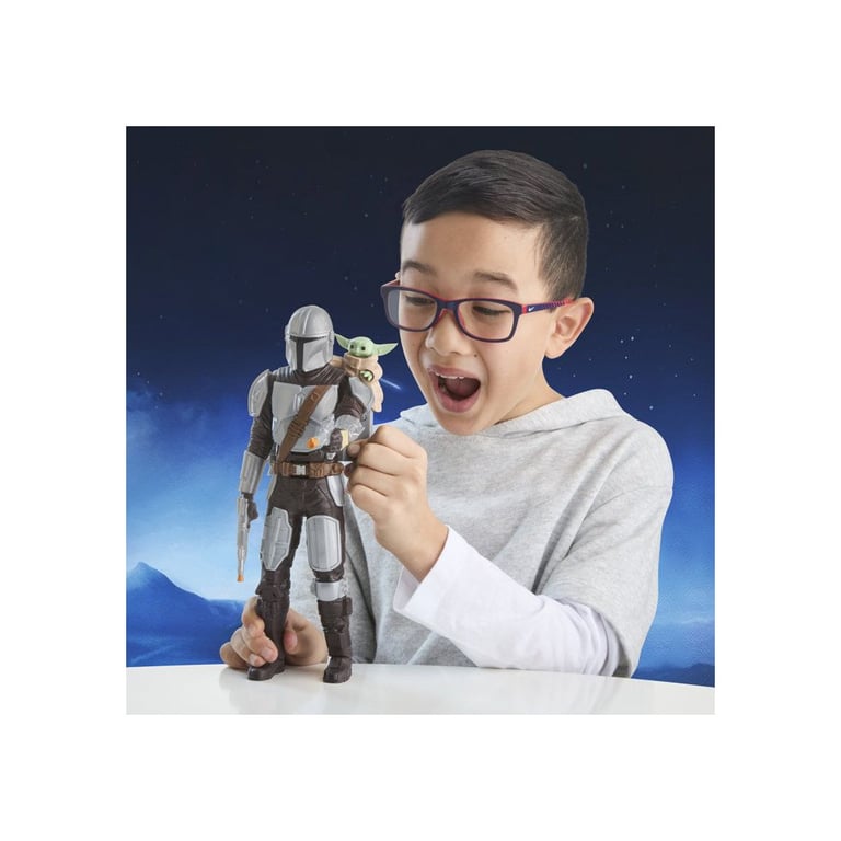 Figurine articulée Star Wars Hasbro The Mandalorian & Grogu 28 cm avec sons et blasters gris - Neuf