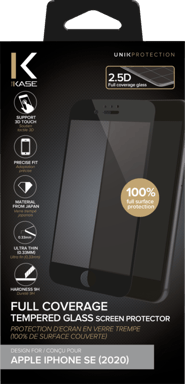 Protection d'écran en verre trempé (100% de surface couverte) pour iPhone 6/6S/7/8/SE 2020, Noir