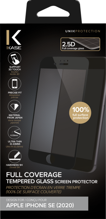 Protector de pantalla de cristal templado (100% cobertura de superficie) para iPhone 6/6S/7/8/SE 2020, Negro
