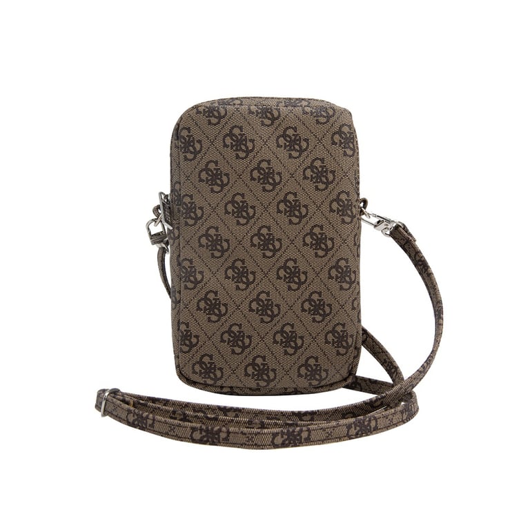 Guess Sac à Bandoulière pour Téléphone Zippé Motif 4G avec Logo Triangulaire Marron - vue 2