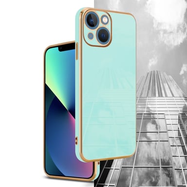 Funda para Apple iPhone 14 PLUS en Verde Menta Brillante - Cubierta protectora dorada Funda de silicona TPU flexible con protección para la cámara