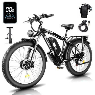 Vélo électrique KETELES K800, moteur 2000W, batterie 48V 23Ah, vitesse maximale 50 km/h, autonomie 100 km, pneus 26*4,0 pouces, noir et blanc.