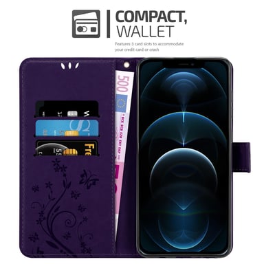 Coque pour Apple iPhone 13 PRO en LILAS FONCÉ FLORAL Housse de protection Étui au design floral avec fermeture magnétique, fonction de support et emplacements pour cartes