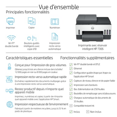 Stampante HP Smart Tank 7305 All-in-One, stampa, scansione, copia, alimentatore automatico di documenti, wireless, alimentatore automatico di documenti da 35 pagine; scansione in PDF; stampa fronte/retro