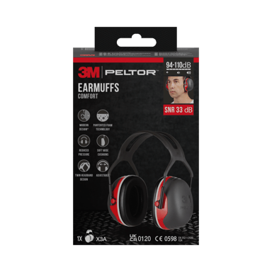 Casque de Protection Auditive Grand Confort 3M™ PELTOR™ X3 Rouge SNR 33 dB