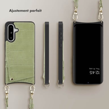 Selencia Coque de télephone Nova Croco avec cordon et porte-cartes pour Samsung Galaxy A36 / A56 - Sage Green