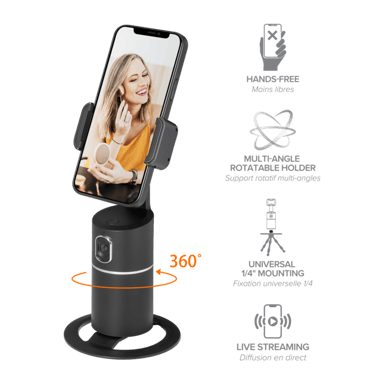 Soporte selfie para smartphone con seguimiento de 360°, negro medianoche