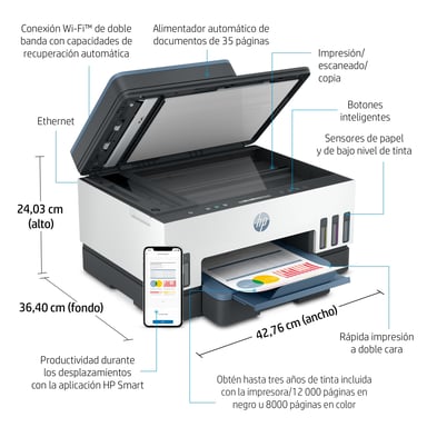 HP Smart Tank Imprimante Tout-en-un 7306, Impression, numérisation, copie, chargeur automatique de documents, sans fil, Chargeur automatique de documents de 35 pages, Numérisation vers PDF, Impression recto-verso