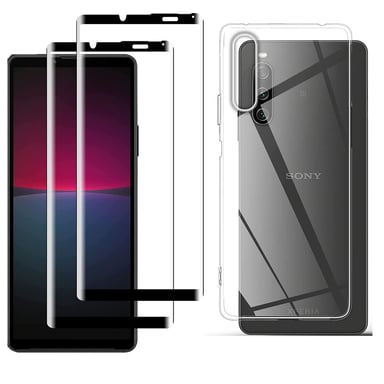 Pack coque transparente en TPU et vitre protection écran en verre trempé FULL cover noir pour Sony Xperia 10 IV 5G (Xperia 10 4 5G)   - XEPTIO