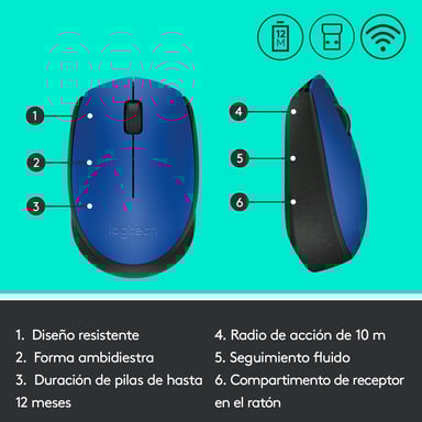 LOGITECH - Ratón inalámbrico M171 - Azul