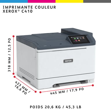 Xerox Imprimante recto verso A4 40 ppm C410, PS3 PCL5e/6, 2 magasins 251 feuilles