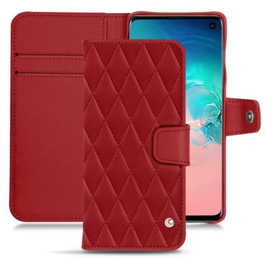 Housse cuir Samsung Galaxy S10E - Rabat portefeuille - Rouge - Cuir lisse couture