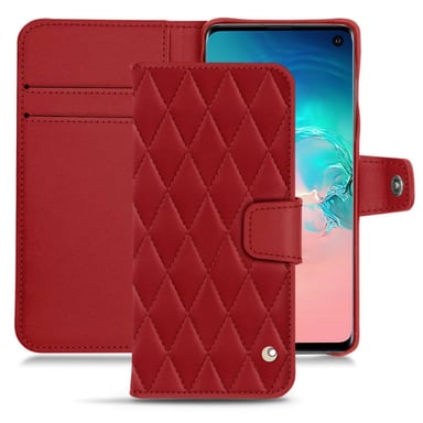 Housse cuir Samsung Galaxy S10E -  - Rouge - Cuir lisse couture