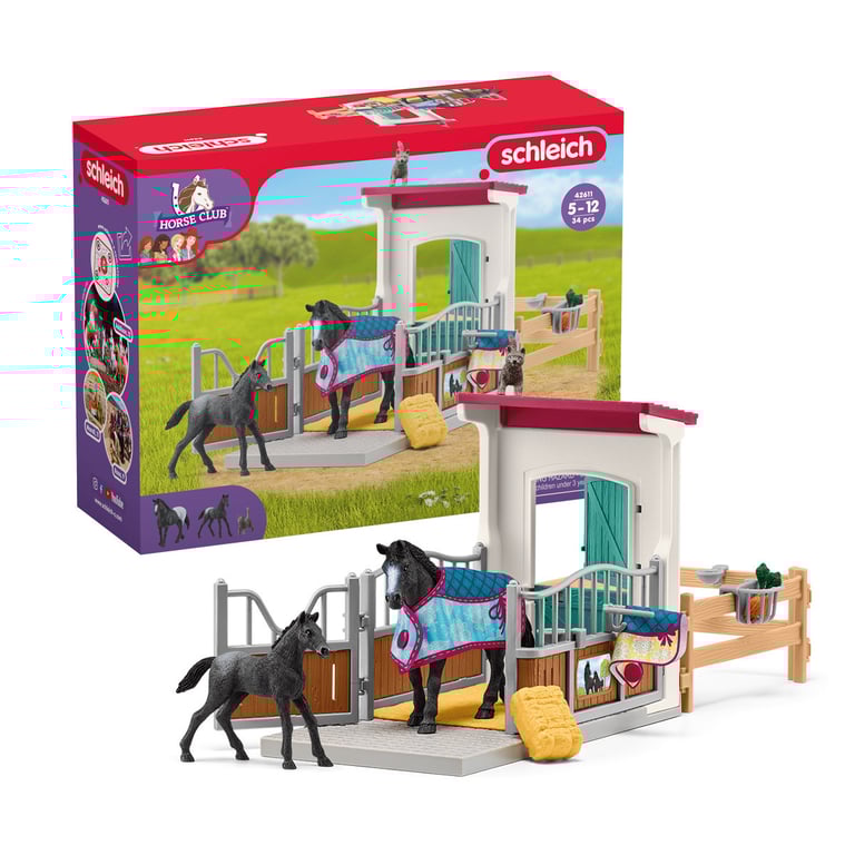 Box pour cheval avec jument et poulain coffret schleich avec 34 éléments inclus dont 2 chevaux schleich coffret figurines pour - vue 2