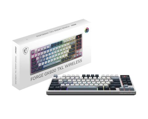 MSI FORGE GK600 TKL WIRELESS SKY clavier Gaming USB + Bluetooth QWERTY Anglais britannique Bleu, Blanc