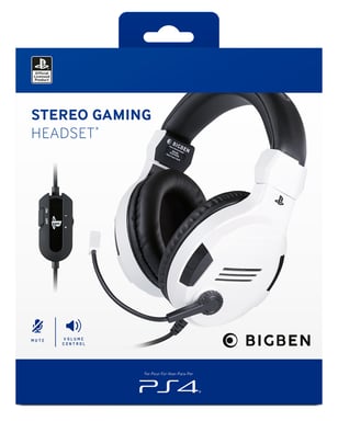 BIG BEN PS4OFHEADSETV3WHITE écouteur/casque Avec fil Arceau Jouer Noir, Blanc