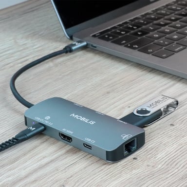 Mobilis 001382 base para portátil y replicador de puertos Alámbrico USB 3.2 Gen 1 (3.1 Gen 1) Type-C Negro, Gris