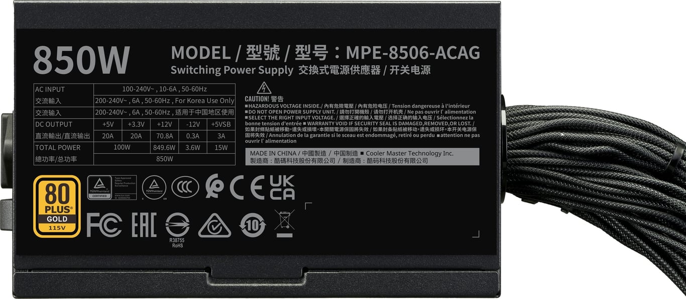 Alimentation PC COOLER MASTER MWE Gold 850 V3 ATX 3.1 80 PLUS Gold - vue 4