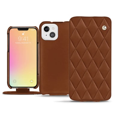 Housse cuir Apple iPhone 13 -  - Marron - Cuir lisse couture