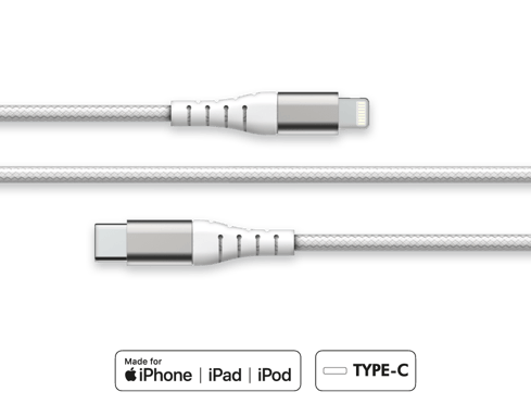 Câble Renforcé USB C/Lightning 2m 3A Garanti à vie Blanc Force Power Lite