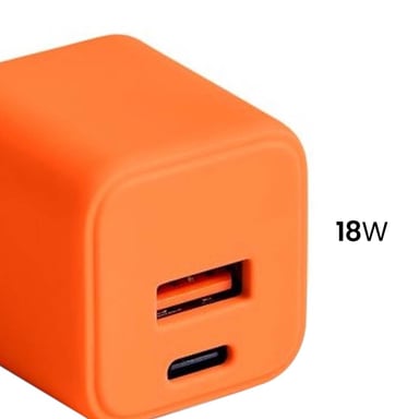 Chargeur Secteur Rapide USB-A 18W QC / USB-C 30W PD Compact GaN Orange