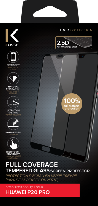 Protection d'écran en verre trempé (100% de surface couverte) pour Huawei P20 Pro, Noir