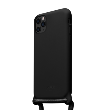 Coque en gel de silicone doux en bandouliére pour Apple iPhone 11 Pro, Noir satin