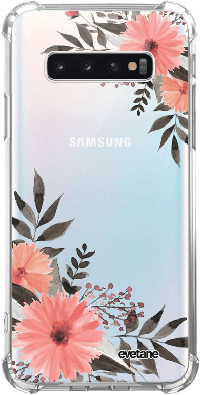 Evetane Coque Samsung Galaxy S10 anti-choc souple angles renforcés transparente Motif Fleurs roses