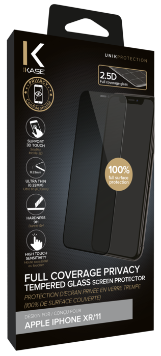 Protection d'écran Privée en verre trempé (100% de surface couverte) pour Apple iPhone XR/11, Noir