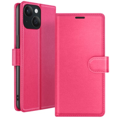 Zanaé Funda tipo cartera para iPhone 15 con soporte y lengüeta magnética Fucsia