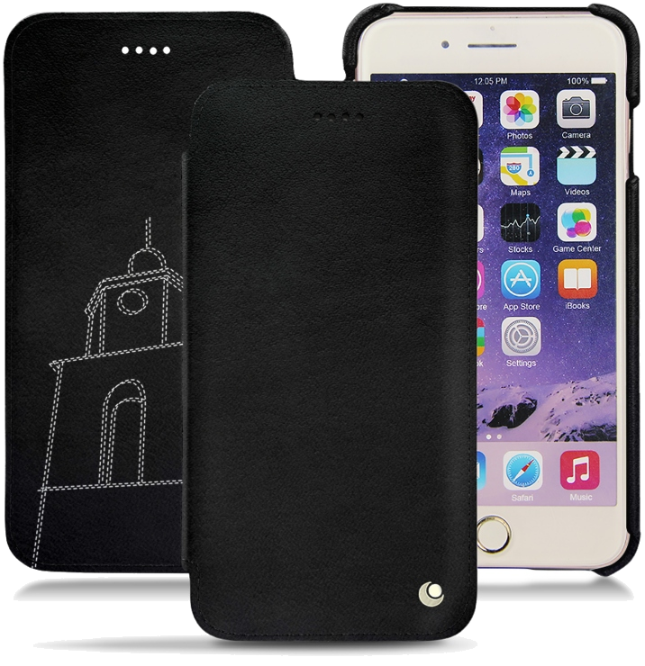 Housse cuir Apple iPhone 7 Plus - Rabat horizontal - Negre poudro - NOREVE