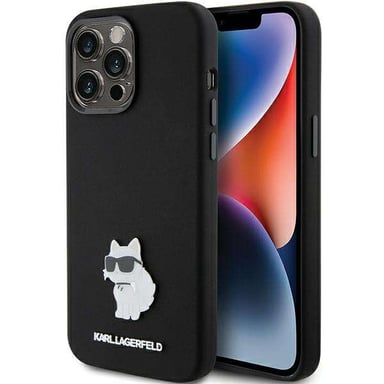 Custodia Karl Lagerfeld per iPhone 15 Pro Max 6.7'' nero Silicone Choupette Metal Pin