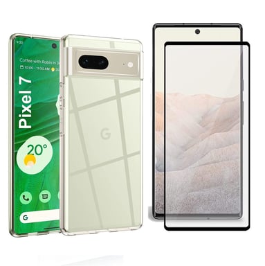 Google Pixel 7 5G : Coque Gel de Protection en TPU Invisible arrière Transparente ET Protection écran Full Cover Noir  - Accessoires Pochette Case
