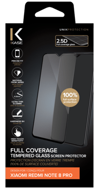 Protection d'écran en verre trempé (100% de surface couverte) pour Xiaomi Redmi 8 Pro, Noir