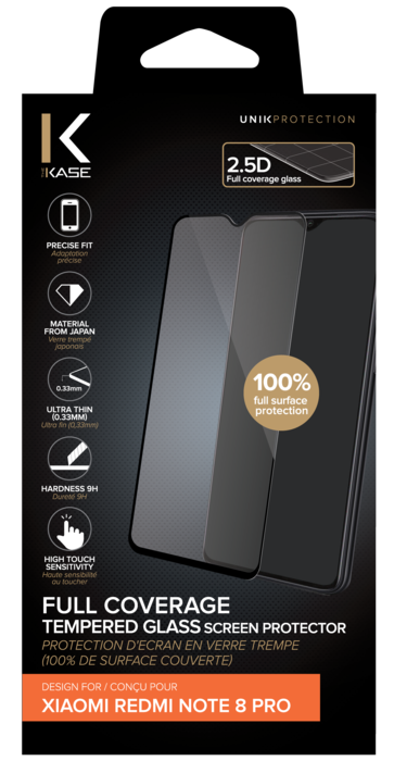 Protection d'écran en verre trempé (100% de surface couverte) pour Xiaomi Redmi 8 Pro, Noir