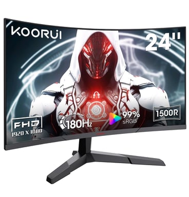 KOORUI 24E6CA Écran PC Jeu - 24 pouces R1500 Courbe Résolution Full HD Fréquence Rafraîchissement 180Hz Réponse 1MS Dalle VA - Rouge Noir