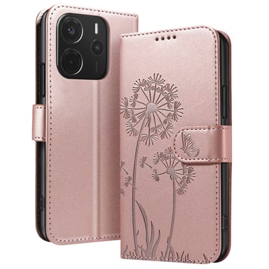 Zanaé Funda tipo cartera para Redmi Note 14 4G Premium Diseño Flores Mariposa Rosa dorado